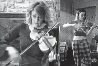  ?? SCREENGRAB ?? Natilie Macmaster plays a song with a video of Emily Mae Tuck playing the fiddle on the Nova Scotia Remembers: A Virtual Vigil on Friday Night.