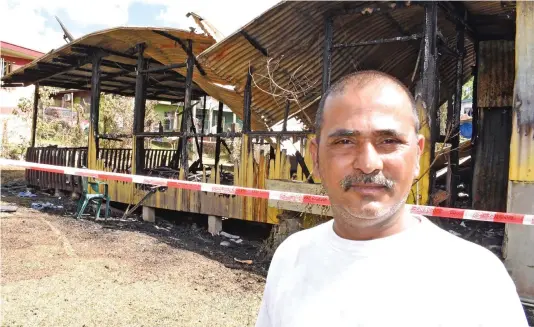  ?? Photo: Ronald Kumar ?? Shalen Singh next to his burnt home in Makoi, 8 miles, Nasinu on May 22, 2018.