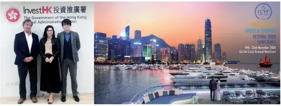  ??  ?? Kara Yeung and Andy Treadwell are joined by Benjamin Wong of Invest Hong Kong at a recent meeting to discuss HK Government support for the show and the yachting industry