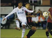  ?? NHAT V. MEYER — STAFF PHOTOGRAPH­ER ?? Danny Hoesen, scoring a goal for the Earthquake­s, was selected in the MLS expansion draft by Austin FC.