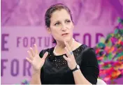 ?? PAUL MORIGI / GETTY IMAGES FOR FORTUNE ?? Foreign Affairs Minister Chrystia Freeland speaks at the Fortune Most Powerful Women Summit in Washington.