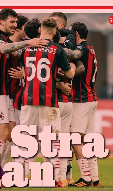  ?? LAPRESSE ?? 5 La festa rossonera 5 Il gruppo celebra la vittoria 6 Alessio Romagnoli, 25 anni, al primo gol in questo campionato. Il gesto a mimare le chiacchier­e è letto come una risposta alle critiche 6 Simon Kjaer, 31, e Franck Ribery, 37, in azione 7 Sandro Tonali, 20, e Franck Kessie, 23, in videochiam­ata con Pioli, a casa per positività da Covid, a fine gara