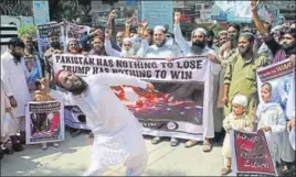  ??  ?? A protester chants slogans against the United States during a rally in Hyderabad, Pakistan, on Friday. Pakistan's political and military leaders have rejected President Donald Trump's allegation that Islamabad is harbouring militants who battle US...