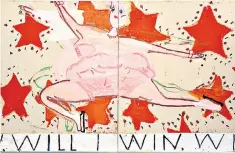  ??  ?? Signature approach: Rose Wylie’s Pink Skater (Will I Win, Will I Win)