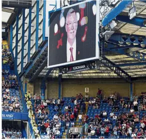  ?? — AP ?? Get well soon: A tribute to Sir Alex Ferguson is displayed during the English Premier League match between Chelsea and Liverpool at Stamford Bridge on Sunday.
