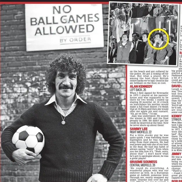  ??  ?? Having a ball: Terry McDermott at Anfield and (circled) watching Thompson lift the 1981 European Cup POPPERFOTO