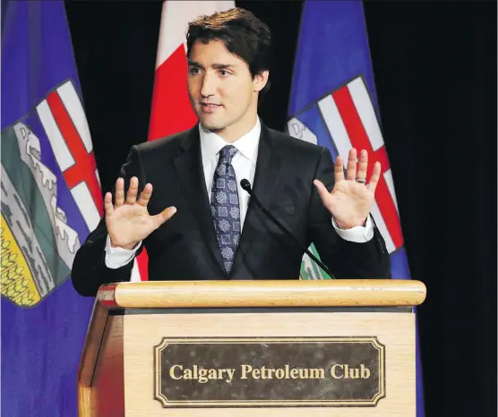  ?? GAVIN YOUNG/ CALGARY HERALD ?? Liberal Leader Justin Trudeau will take power at a critical juncture for Alberta’s oil industry, writes Stephen Ewart.