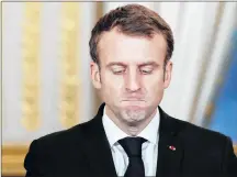  ?? AP PHOTO ?? French President Emmanuel Macron pauses before answering as he attends a media conference with Burkina Faso’s President Roch Marc Christian Kabore at the Elysee Palace in Paris last year.