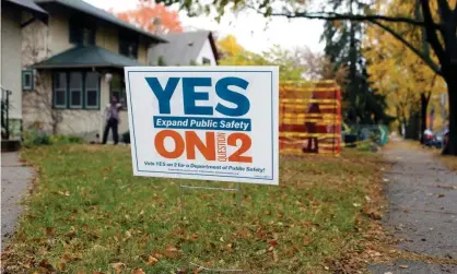  ?? Photograph: Nicole Neri/Reuters ?? A ‘Yes on 2’ yard sign stands in a front yard ahead of the vote on the future of the police department in Minneapoli­s, Minnesota.