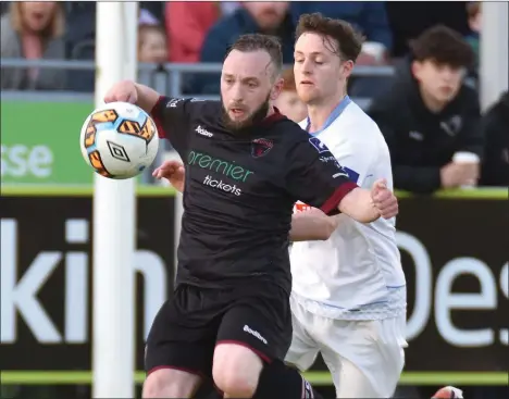  ??  ?? Midfielder Mikey Byrne who picked the perfect time to score his first goal for Wexford F.C. in Tolka Park on Friday, securing a precious win.