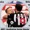  ??  ?? JOY: Joelinton hugs Gayle