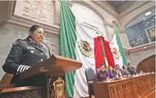  ??  ?? Maribel Cervantes, secretaria de Seguridad del Estado de México, pidió a legislador­es y autoridade­s no escatimar recursos en el tema de seguridad.