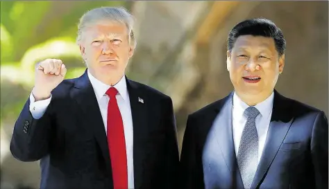  ?? DPA-BILD: BRANDON ?? US-Präsident Donald Trump und Chinas Staatschef Xi Jinping im vergangene­n Jahr in Palm Beach