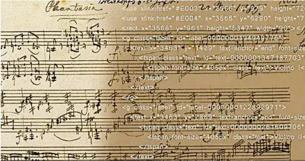  ?? BILD: SN/STIFTUNG MOZARTEUM ?? Links zu sehen ist Mozarts Handschrif­t, rechts der Code hinter der digitalen Partitur.