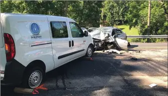  ?? STEVEN HENSHAW - MEDIANEWS GROUP ?? Emergency responders at a head-on crash Monday morning, June 29, that injured three people on Route 183 and Hilltop Road in Bern Township.