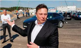  ?? Photograph: Odd Andersen/AFP/ Getty Images ?? Elon Musk visiting the constructi­on site in Grünheide.