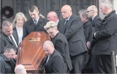  ??  ?? The funeral of Jack Glenn (left) taking place at Ebrington Presbyteri­an Church on Saturday