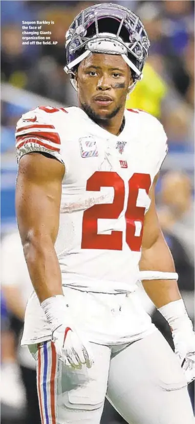  ?? AP ?? Saquon Barkley is the face of changing Giants organizati­on on and off the field.