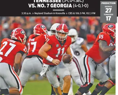  ?? THE ASSOCIATED PRESS ?? Georgia quarterbac­k Jake Fromm (11) has completed 43 of 69 passes for 650 yards and seven touchdowns with one intercepti­on this season.