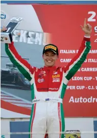  ??  ?? Marcus Armstrong on the top step of the podium at Vallelunga.