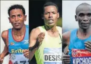  ?? AFP PHOTO ?? Zersenay Tadese (left), Lelisa Desisa (centre) and Eliud Kipchoge will attempt to set a new marathon record in Monza.