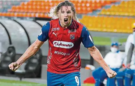  ?? DIMAYOR ?? Agustín Vuletich, ex Cúcuta Deportivo disfruta su presente en el Independie­nte Medellín, tras marcar dos goles contra Patriotas.