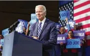  ?? PATRICK SEMANSKY / AP ?? “Jobs are up, wages are up, inflation is down, and COVID no longer controls our lives,” President Joe Biden said Friday to the Democratic National Committee.