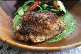  ?? A LITTLE YUMMINESS ?? This crispy pan-roasted chicken uses coriander two ways, as a rub for the meat and in a creamy sauce made with fresh cilantro. Same plant, two names.