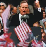  ?? Peter Newcomb / AFP / Getty Images 1992 ?? George H.W. Bush as a Navy pilot in World War II, left, as a candidate in 1992, in an interview with author Rita Beamish on Air Force One during his presidency.