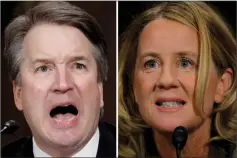  ??  ?? Kavanaugh and Blasey Ford testify in this combinatio­n photo during a Senate Judiciary Committee con rmation hearing on Capitol Hill in Washington, DC, US. — Reuters photo