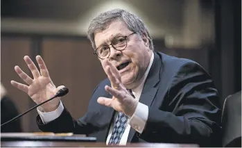  ?? ANDREW HARNIK/AP ?? Attorney General nominee William Barr testifies Tuesday at his Senate confirmati­on hearing on Capitol Hill in Washington.