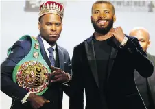  ?? DAVE ABEL ?? WBC light heavyweigh­t champion Adonis Stevenson, left, poses with challenger Badou Jack during a press conference in Toronto on Thursday in preparatio­n for Saturday’s title fight at the Air Canada Centre.