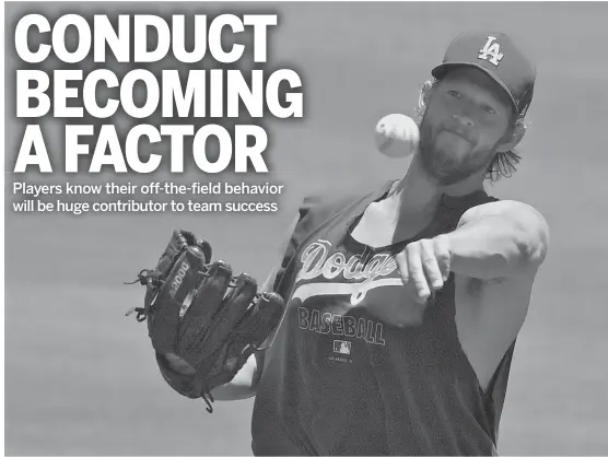  ?? MARK J. TERRILL/AP ?? Dodgers starting pitcher Clayton Kershaw said he is confident that his teammates can be trusted not to put themselves in problemati­c situations.