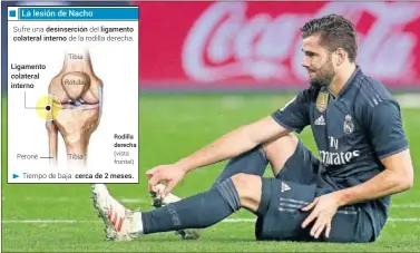  ??  ?? DOLIDO. Nacho se lesionó en Vigo a falta de 20 minutos para el final. Estará ocho semanas de baja.