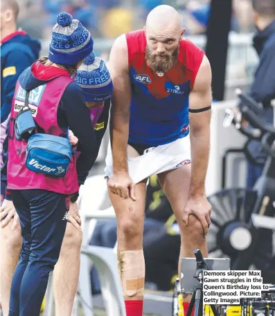  ?? ?? Demons skipper Max Gawn struggles in the Queen’s Birthday loss to Collingwoo­d. Picture: Getty Images