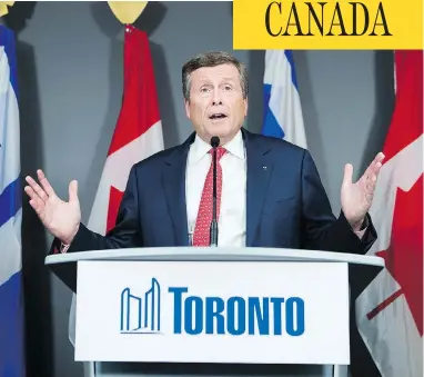  ?? NATHAN DENETTE / THE CANADIAN PRESS ?? Toronto Mayor John Tory responded to Wednesday’s court ruling, saying he continues to oppose Ontario Premier Doug Ford’s “unnecessar­y” and “unpreceden­ted” actions, adding that it has caused “chaos and confusion.”