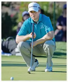  ??  ?? Tyler Duncan lines up a putt on the third hole during the second round of the Safeway Open at the North Course of the Silverado Resort and Spa on Friday in Napa, California. (AFP)