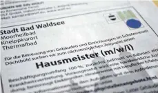  ?? FOTO: WOLFGANG HEYER ?? So sieht die Stellenaus­schreibung der Stadt Bad Waldsee aus – mit dem Zusatz (m/w/i).