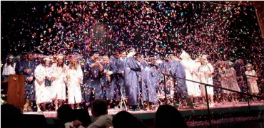  ?? Photo by Justin Felgar/The Punxsutawn­ey Spirit ?? The confetti flies at the conclusion of Brookville Area High School’s graduation ceremony for the Class of 2023 Wednesday.