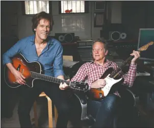  ?? The Associated Press ?? DOUBLE THE BACON: Brothers Kevin Bacon, left, and Michael Bacon pose on May 28 in New York to promote their self-titled album which released on Friday. The pair will also launch a three-month concert tour.