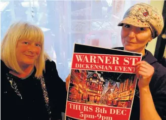  ??  ?? Dickensian night organisers Evonne Harwood, left, and Kate Furey and a picture of last year’s event by Stefan Pankow