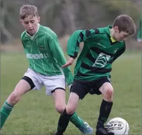  ??  ?? Ross Kavanagh of Gorey Celtic under pressure from Reuben Lafferty (Forth Celtic).