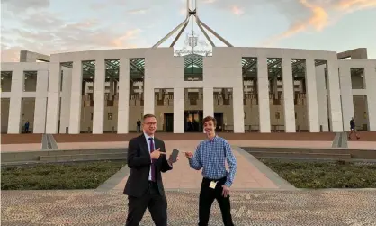  ?? Photograph: Cameron Green/Office of Julian Hill ?? Labor MP Julian Hill with Sam Richards, who did work experience in his office and helped him become the most popular Australian MP on TikTok, beating early adopter Daniel Andrews.