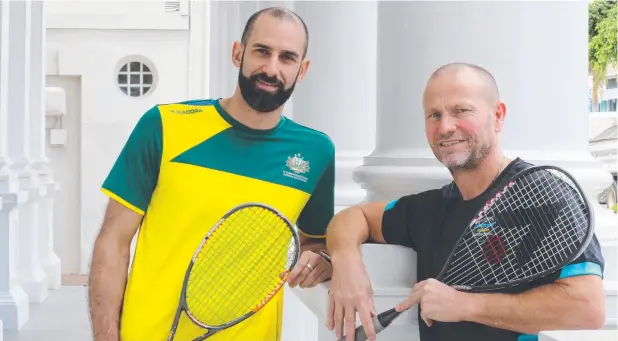  ??  ?? ALL SET: Former profession­al player Steven Finitsis and Cairns Squash Internatio­nal organiser Marc Forster look forward to next week’s tournament.