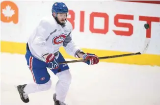  ?? PAUL CHIASSON LA PRESSE CANADIENNE ?? Alex Galchenyuk du Canadien lors d’une séance d’entraîneme­nt en avril