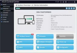  ??  ?? LEFT Deployed as a virtual machine, the Asus Control Center provides centralise­d management of servers and workstatio­ns