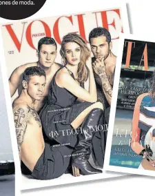  ??  ?? Fiebre fashionist­a. Natalia Vodianova con el cofre y la tapa de Vogue.. Los bolsos de Vuitton y Alessandra en la tapa de Tatler.