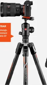  ??  ?? in Kombinatio­n mit dem leistungss­tarken Manfrotto 496 Aluminium Kugelkopf trägt das kompakte GT Carbon Alpha bis zu 10 kg.