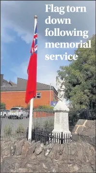  ??  ?? The Merchant Navy flag which was hoisted as part of a memorial service marking Merchant Navy Day in Ratby and later torn down and strewn on the floor