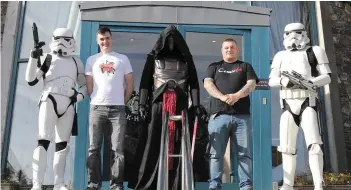  ??  ?? Ed Doyle and Brian Thomas with the 501st. legion at the Cosmic Rebels Con launch at the Riverside Park Hotel in Enniscorth­y.